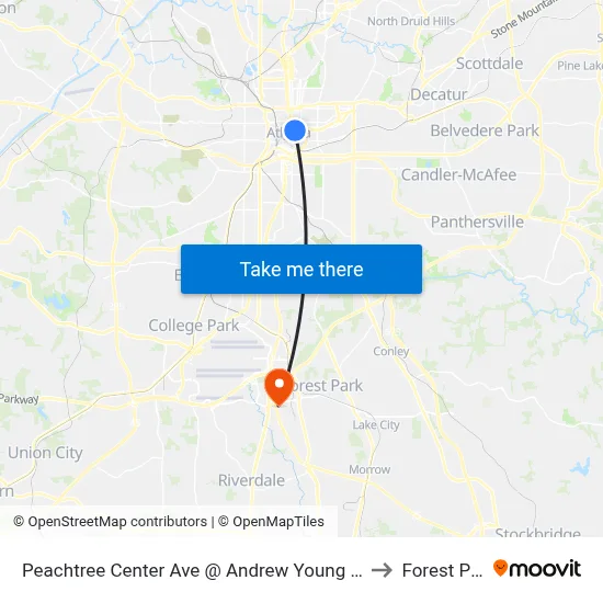 Peachtree Center Ave @ Andrew Young Int Blvd to Forest Park map