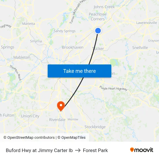 Buford Hwy at Jimmy Carter Ib to Forest Park map