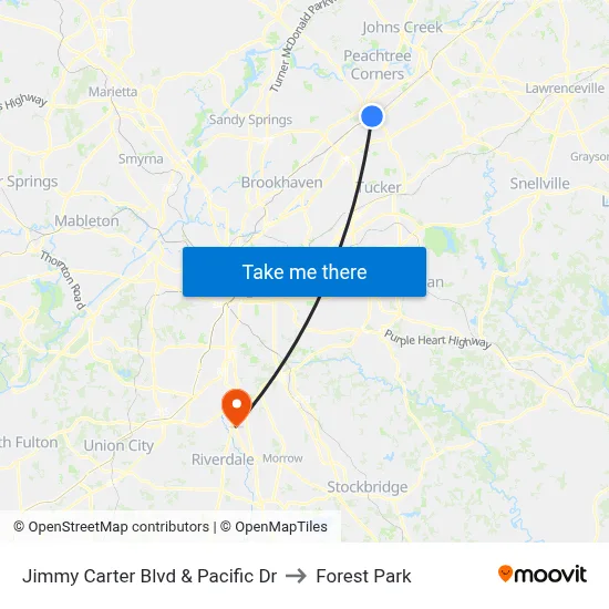 Jimmy Carter Blvd & Pacific Dr to Forest Park map