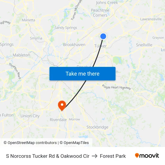 S Norcorss Tucker Rd & Oakwood Cir to Forest Park map