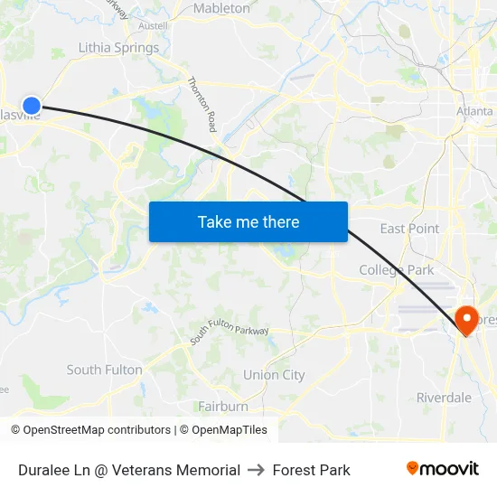 Duralee Ln @ Veterans Memorial to Forest Park map