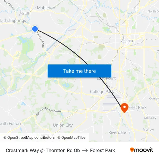 Crestmark Way @ Thornton Rd Ob to Forest Park map