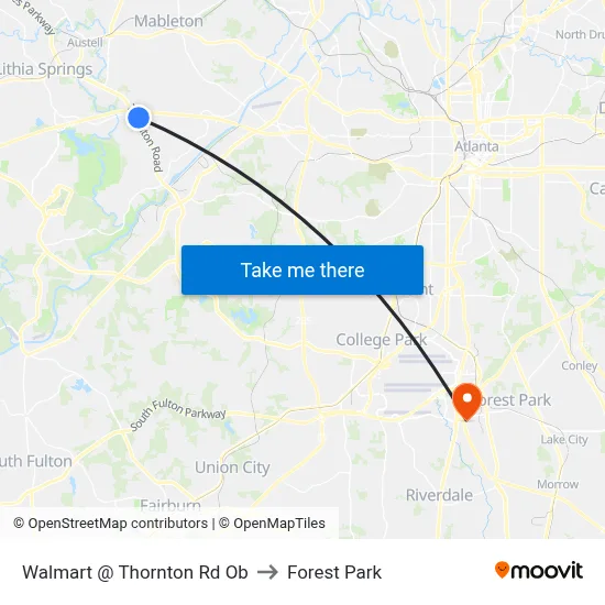 Walmart @ Thornton Rd Ob to Forest Park map