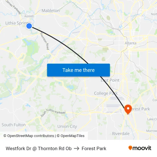 Westfork Dr @ Thornton Rd Ob to Forest Park map