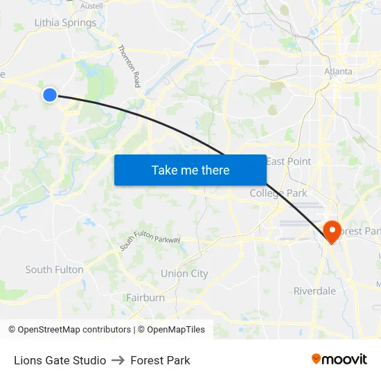 Lions Gate Studio to Forest Park map