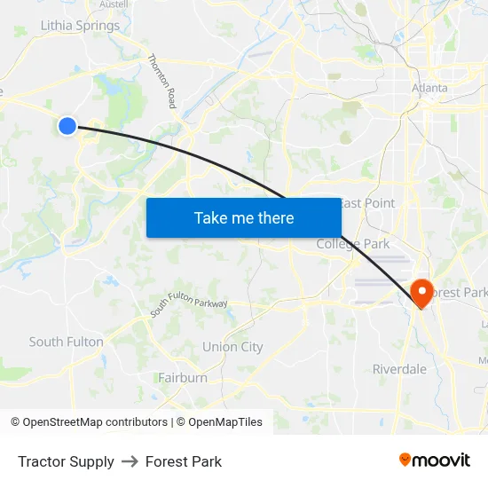 Tractor Supply to Forest Park map