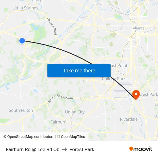 Fairburn Rd @ Lee Rd Ob to Forest Park map
