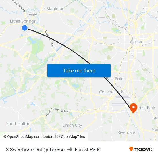 S Sweetwater Rd @ Texaco to Forest Park map