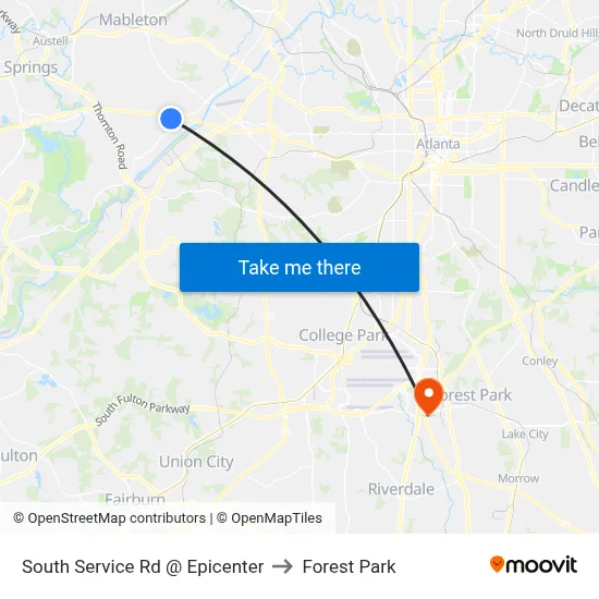 South Service Rd @ Epicenter to Forest Park map