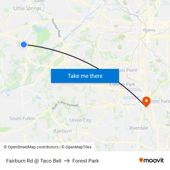 Fairburn Rd @ Taco Bell to Forest Park map