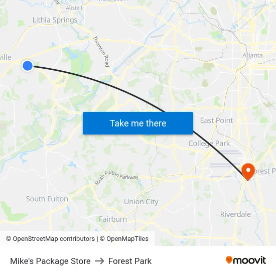 Mike's Package Store to Forest Park map