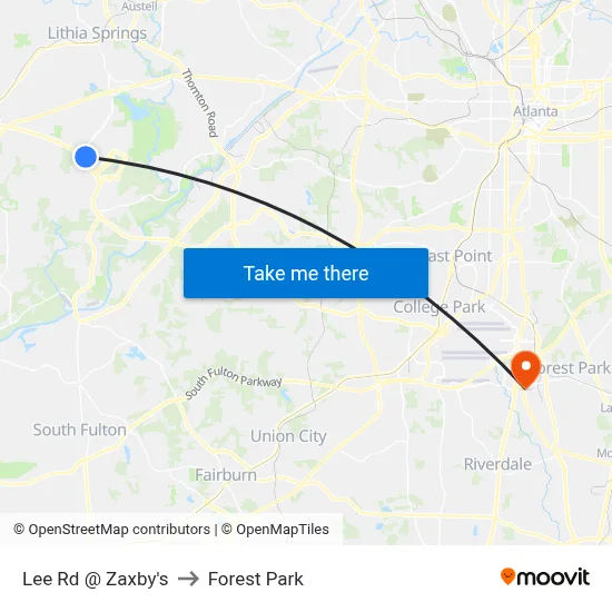 Lee Rd @ Zaxby's to Forest Park map