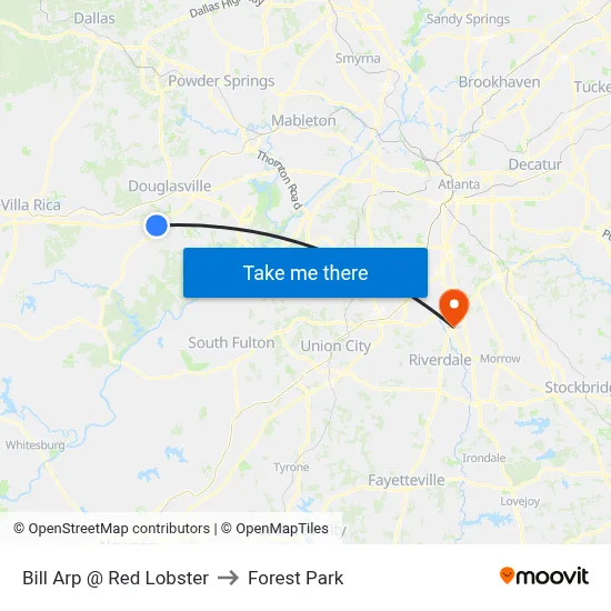 Bill Arp @ Red Lobster to Forest Park map