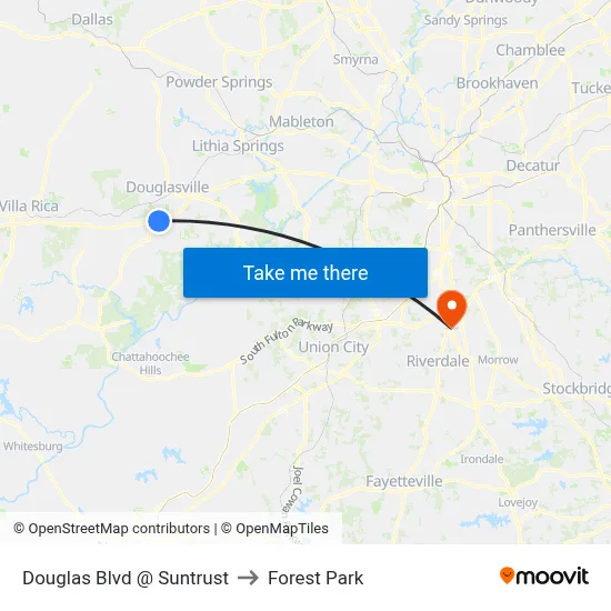 Douglas Blvd @ Suntrust to Forest Park map