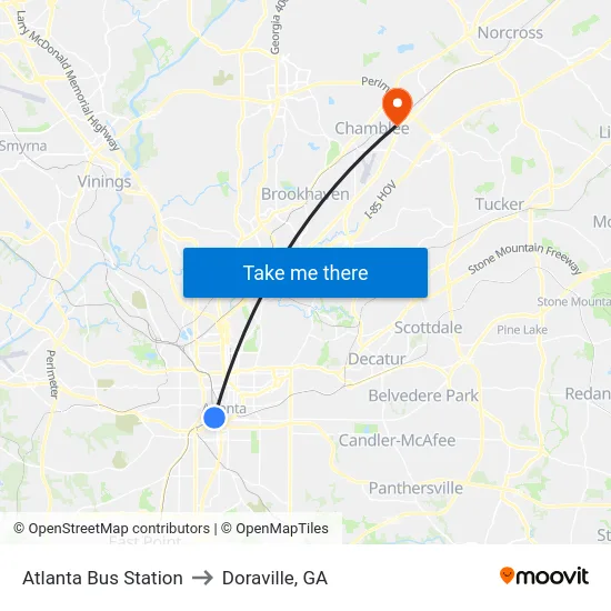 Atlanta Bus Station to Doraville, GA map