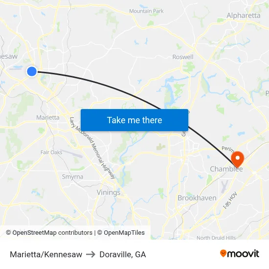 Marietta/Kennesaw to Doraville, GA map