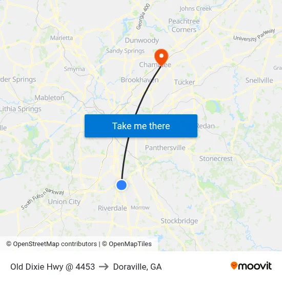 Old Dixie Hwy @ 4453 to Doraville, GA map