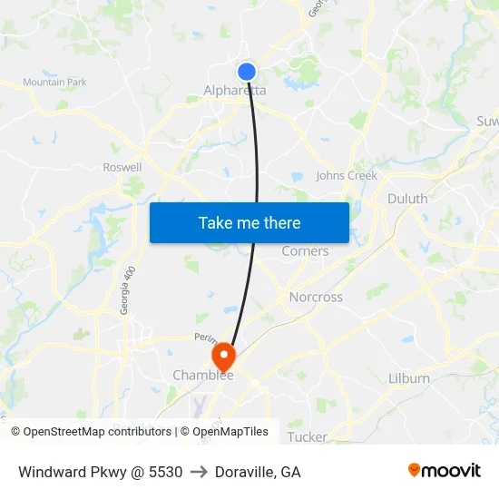 Windward Pkwy @ 5530 to Doraville, GA map