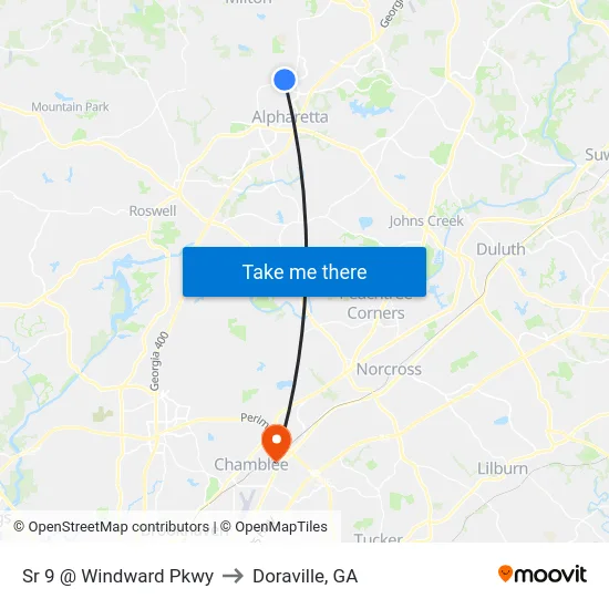 Sr 9 @ Windward Pkwy to Doraville, GA map