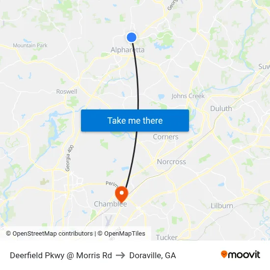 Deerfield Pkwy @ Morris Rd to Doraville, GA map