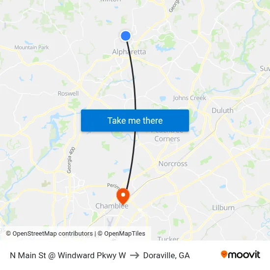 N Main St @ Windward Pkwy W to Doraville, GA map