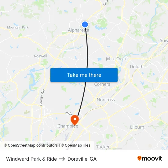 Windward Park & Ride to Doraville, GA map