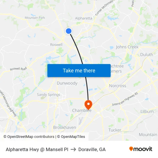 Alpharetta Hwy @ Mansell Pl to Doraville, GA map