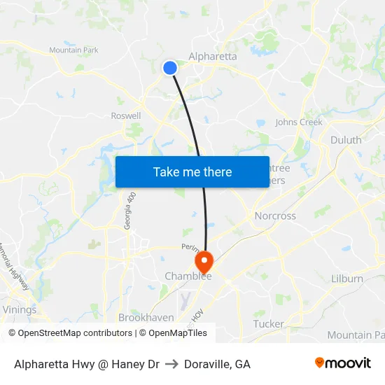 Alpharetta Hwy @ Haney Dr to Doraville, GA map