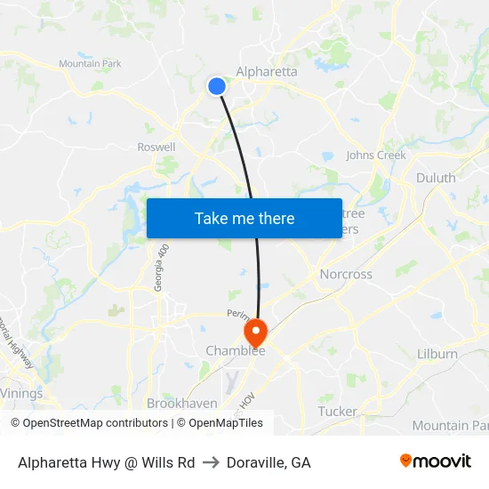 Alpharetta Hwy @ Wills Rd to Doraville, GA map
