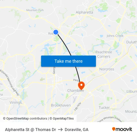 Alpharetta St @ Thomas Dr to Doraville, GA map