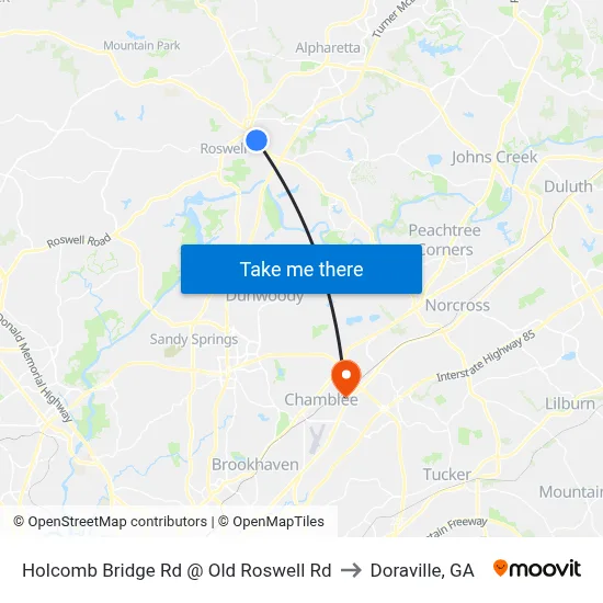 Holcomb Bridge Rd @ Old Roswell Rd to Doraville, GA map