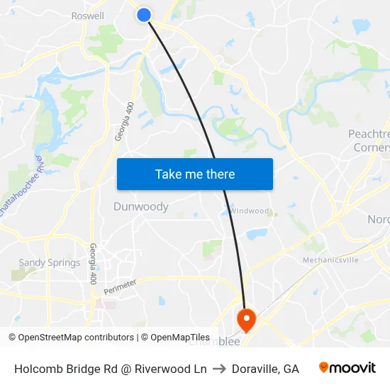 Holcomb Bridge Rd @ Riverwood Ln to Doraville, GA map