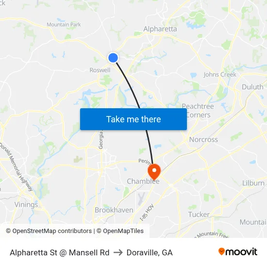 Alpharetta St @ Mansell Rd to Doraville, GA map