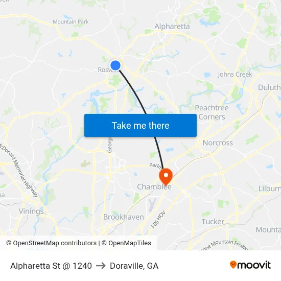 Alpharetta St @ 1240 to Doraville, GA map