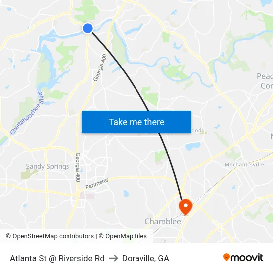 Atlanta St @ Riverside Rd to Doraville, GA map