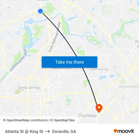 Atlanta St @ King St to Doraville, GA map