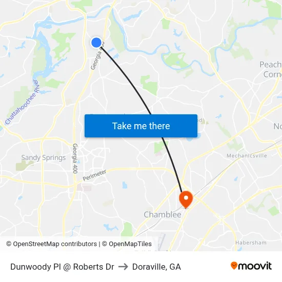 Dunwoody Pl @ Roberts Dr to Doraville, GA map