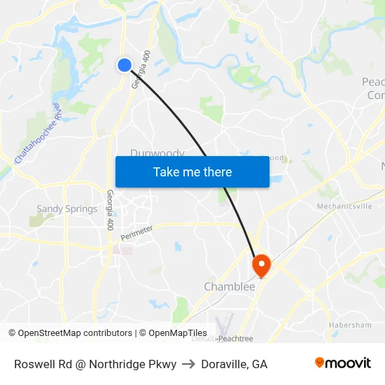 Roswell Rd @ Northridge Pkwy to Doraville, GA map