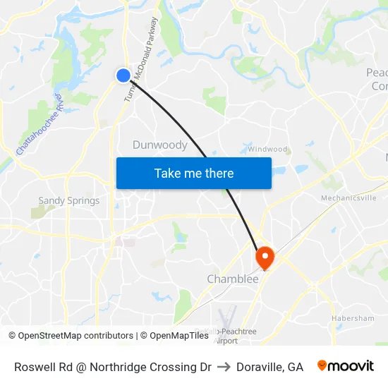 Roswell Rd @ Northridge Crossing Dr to Doraville, GA map