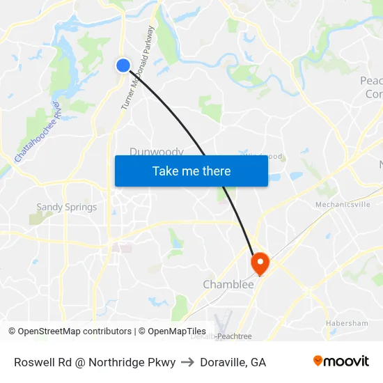 Roswell Rd @ Northridge Pkwy to Doraville, GA map