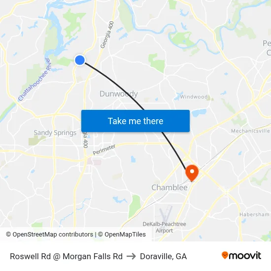 Roswell Rd @ Morgan Falls Rd to Doraville, GA map