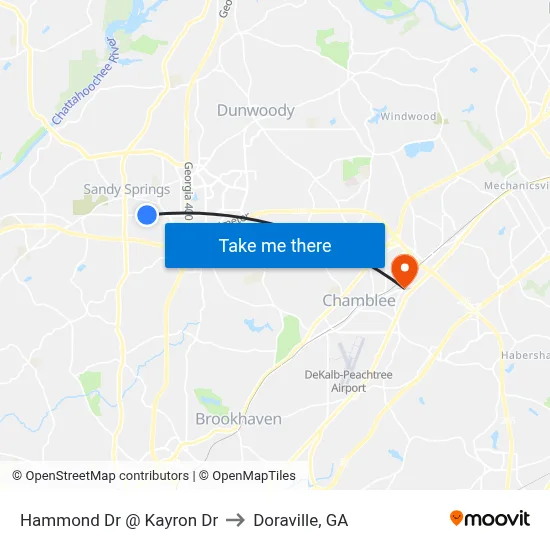 Hammond Dr @ Kayron Dr to Doraville, GA map