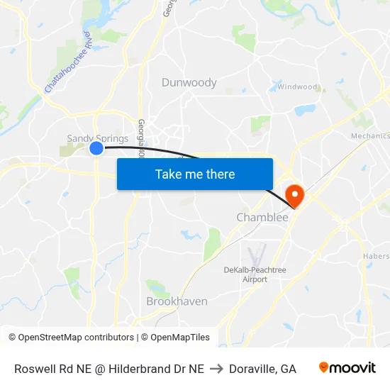 Roswell Rd NE @ Hilderbrand Dr NE to Doraville, GA map