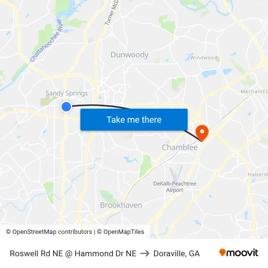 Roswell Rd NE @ Hammond Dr NE to Doraville, GA map