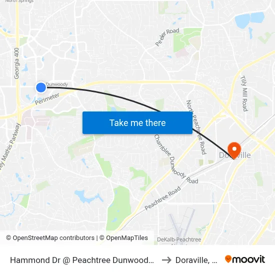 Hammond Dr @ Peachtree Dunwoody Rd to Doraville, GA map