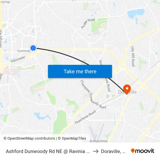 Ashford Dunwoody Rd NE @ Ravinia Dr to Doraville, GA map