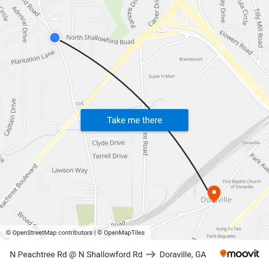 N Peachtree Rd @ N Shallowford Rd to Doraville, GA map