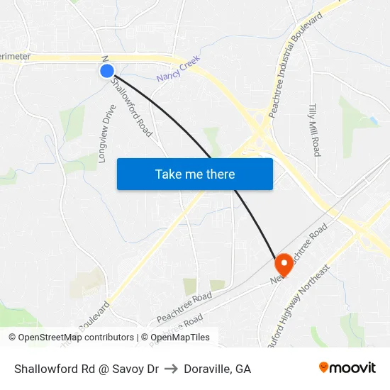 Shallowford Rd @ Savoy Dr to Doraville, GA map