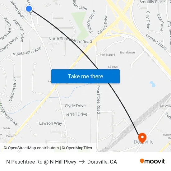 N Peachtree Rd @ N Hill Pkwy to Doraville, GA map