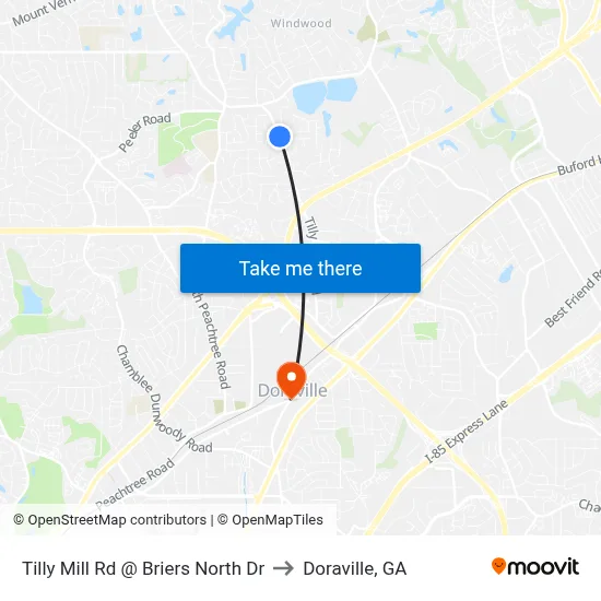 Tilly Mill Rd @ Briers North Dr to Doraville, GA map